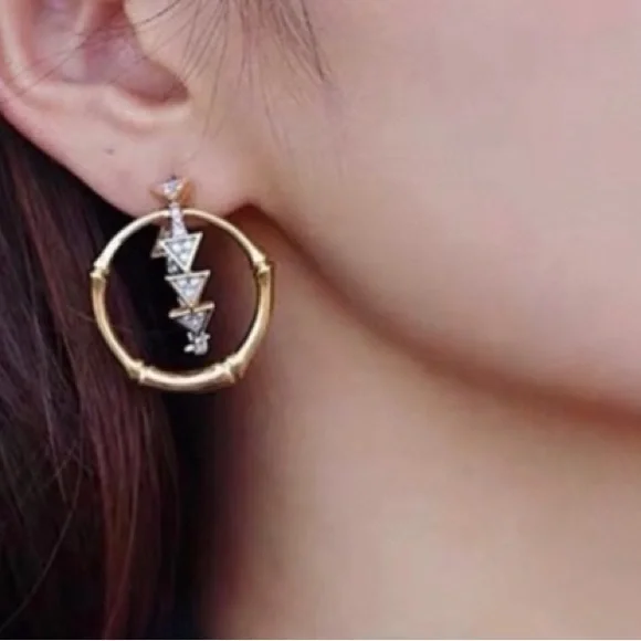 ALEXIS BITTAR • Gold & Silver Bamboo Crystal Double Hoop Orbiting Post Earrings - Picture 5 of 10